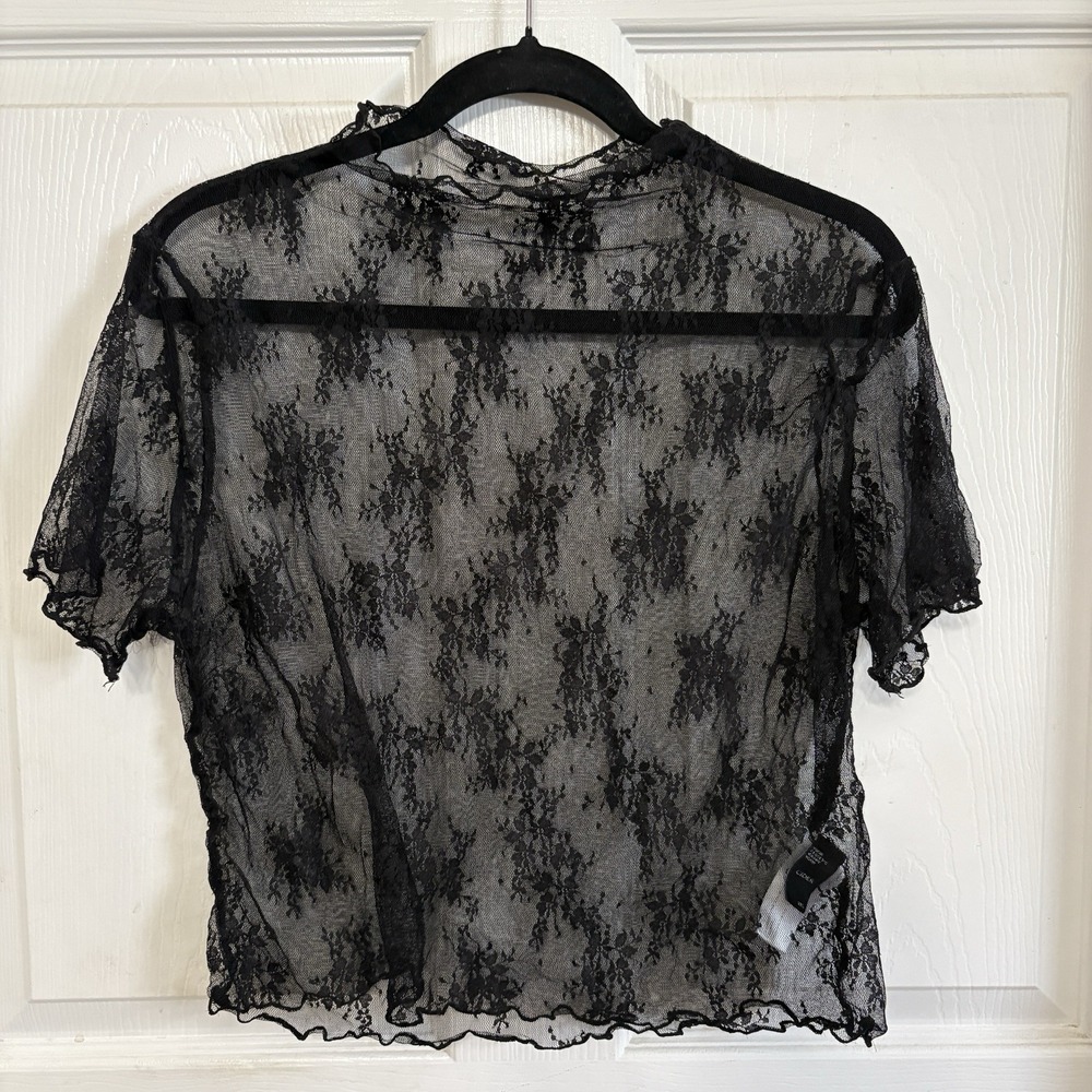 Cider Black Sheer Lace Blouse Size 2X Ruffle Hem Cropped Goth Whimsigoth Witchy